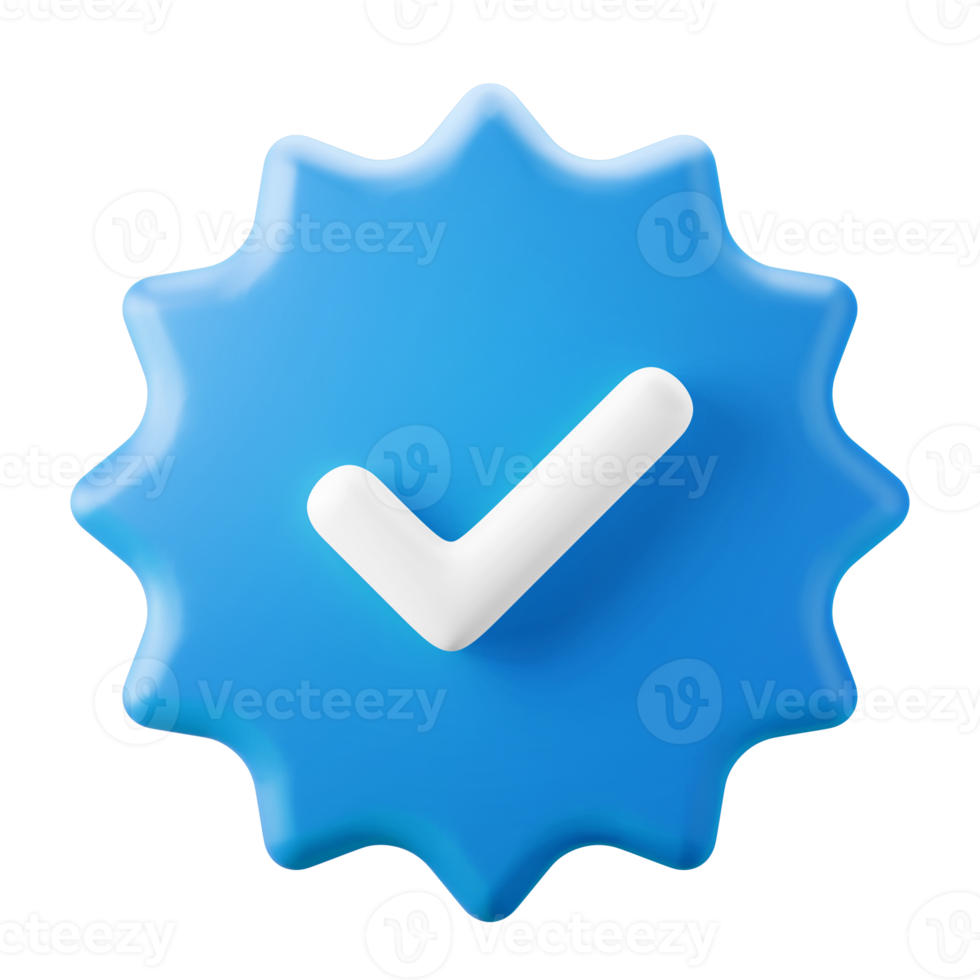 blue check mark verified profile account social media symbol user interface theme 3d icon render illustration isolated png