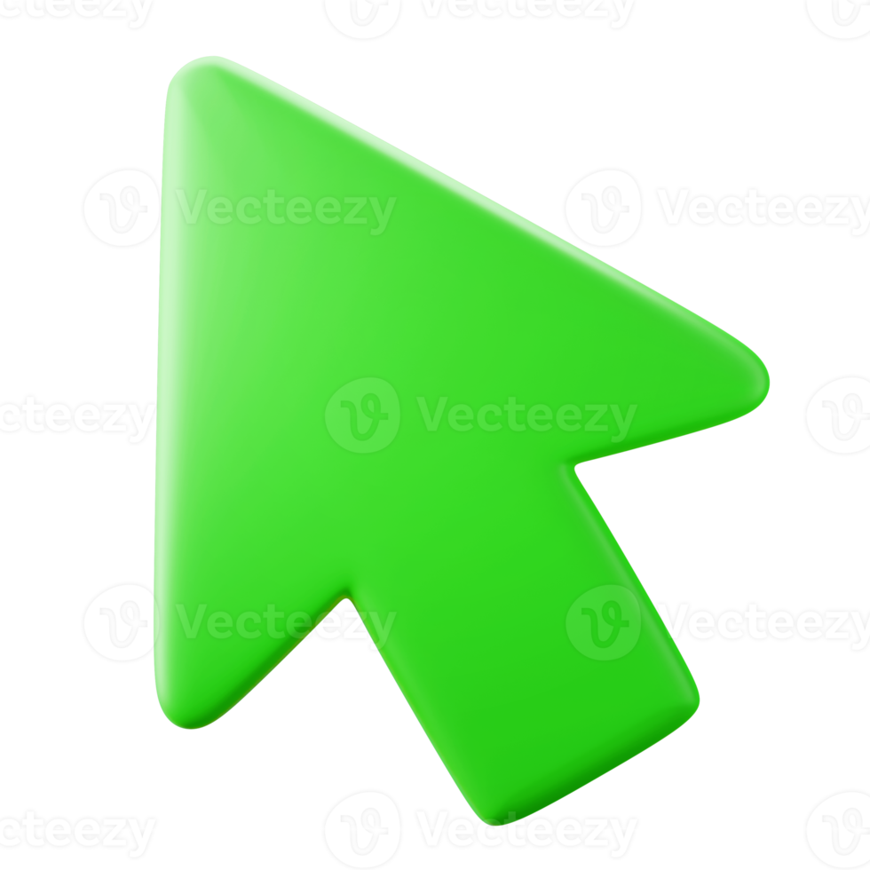 seta arredondada verde ponteiro do mouse símbolo interface do usuário tema 3d ilustração do ícone de renderização isolada png