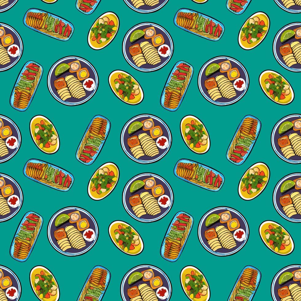 Cute seamless pattern with mexican food in cartoon style. vector