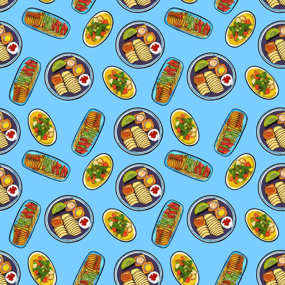 Cute seamless pattern with mexican food in cartoon style. vector