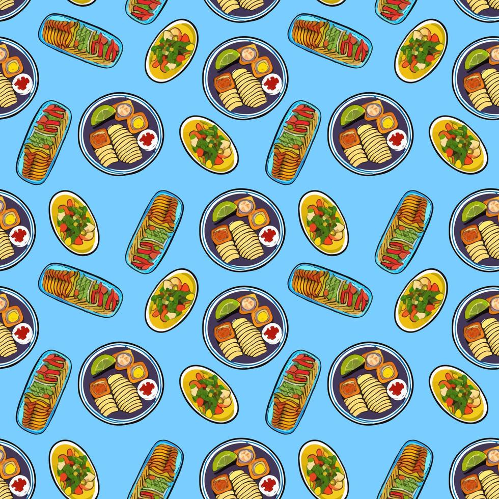 Cute seamless pattern with mexican food in cartoon style. vector