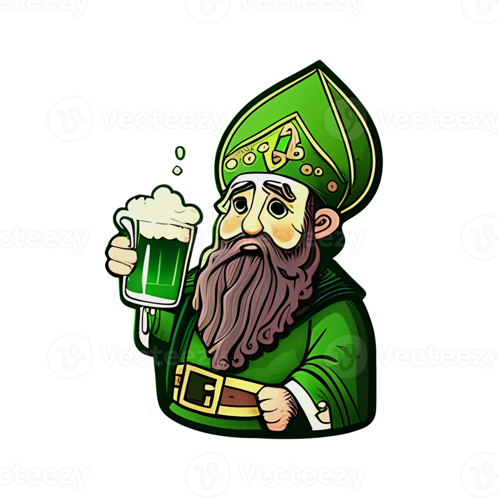 St. Patrick in a green suit with a beer in his hand png