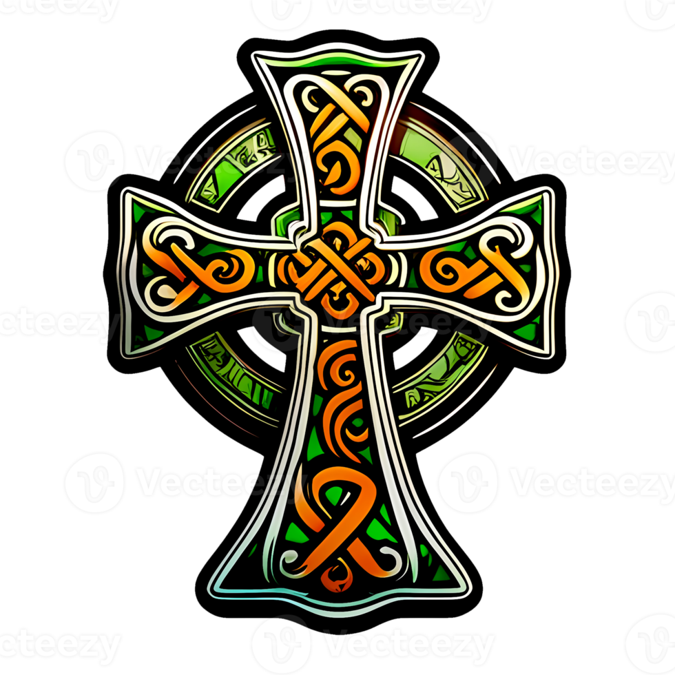 Celtic cross with cartoon-style ornament sticker png