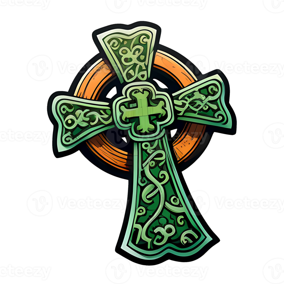 Celtic cross with cartoon-style ornament sticker png