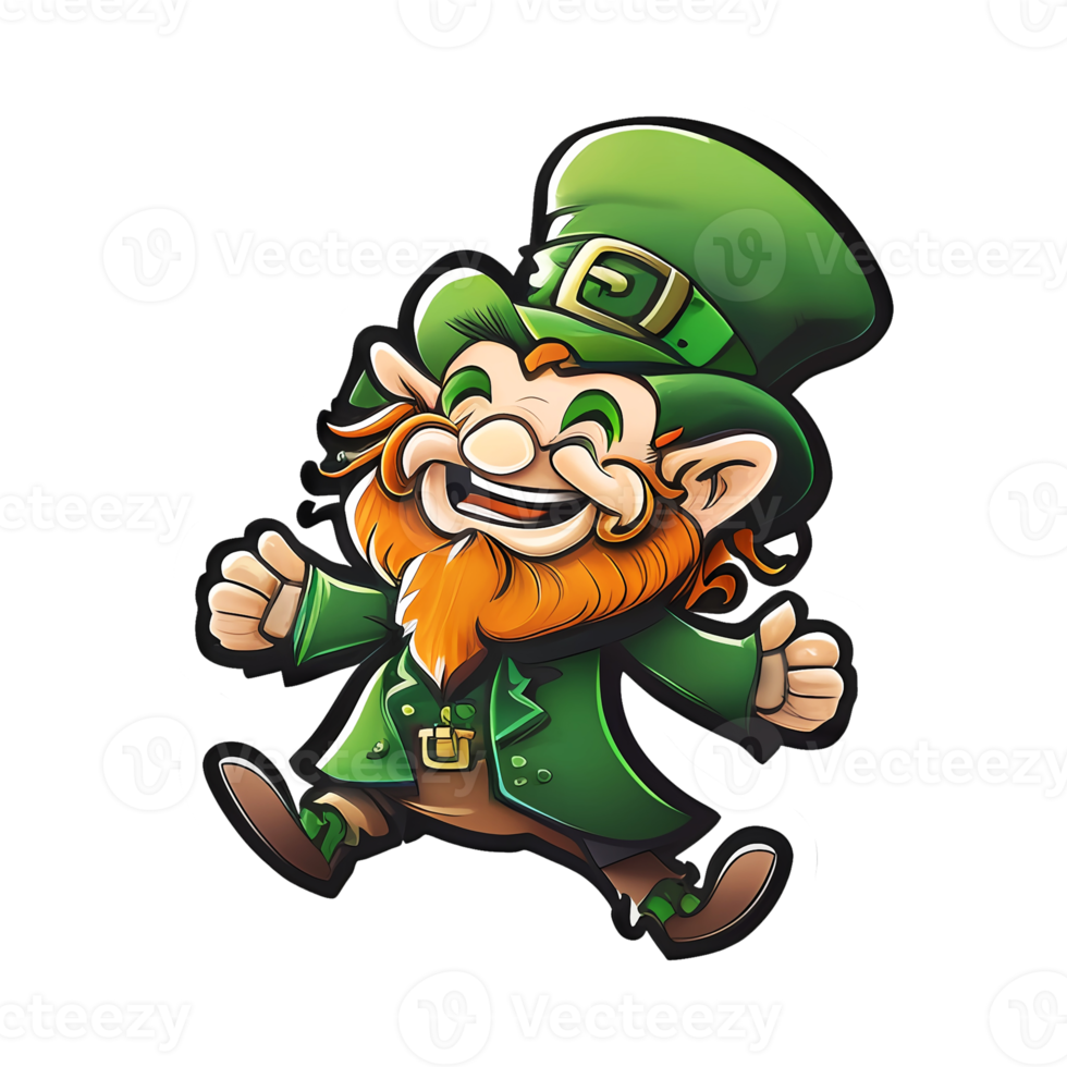 A leprechaun with a red beard in a green suit in cartoon style png