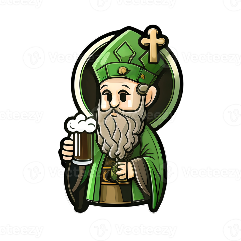 St. Patrick in a green suit with a beer in his hand png