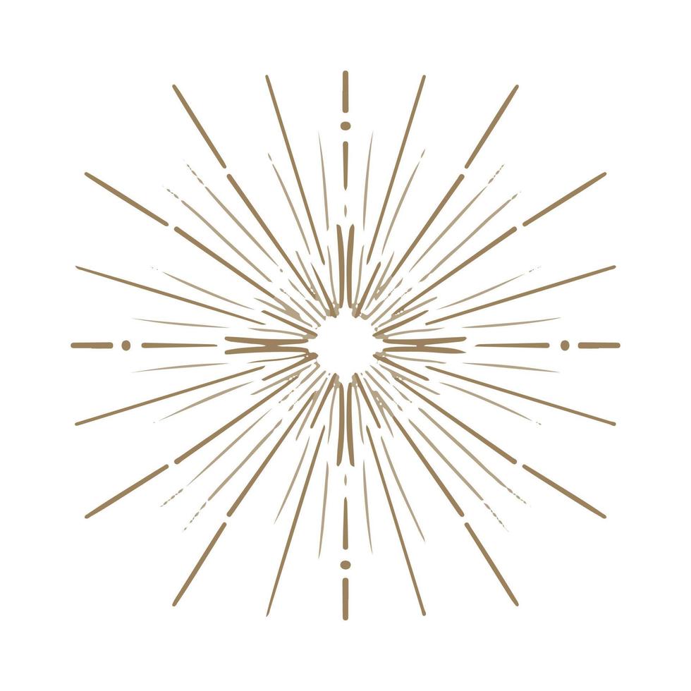 Abstract golden hand drawn sun in boho style. Celestial body, isoteric star, zodiac signs. vector