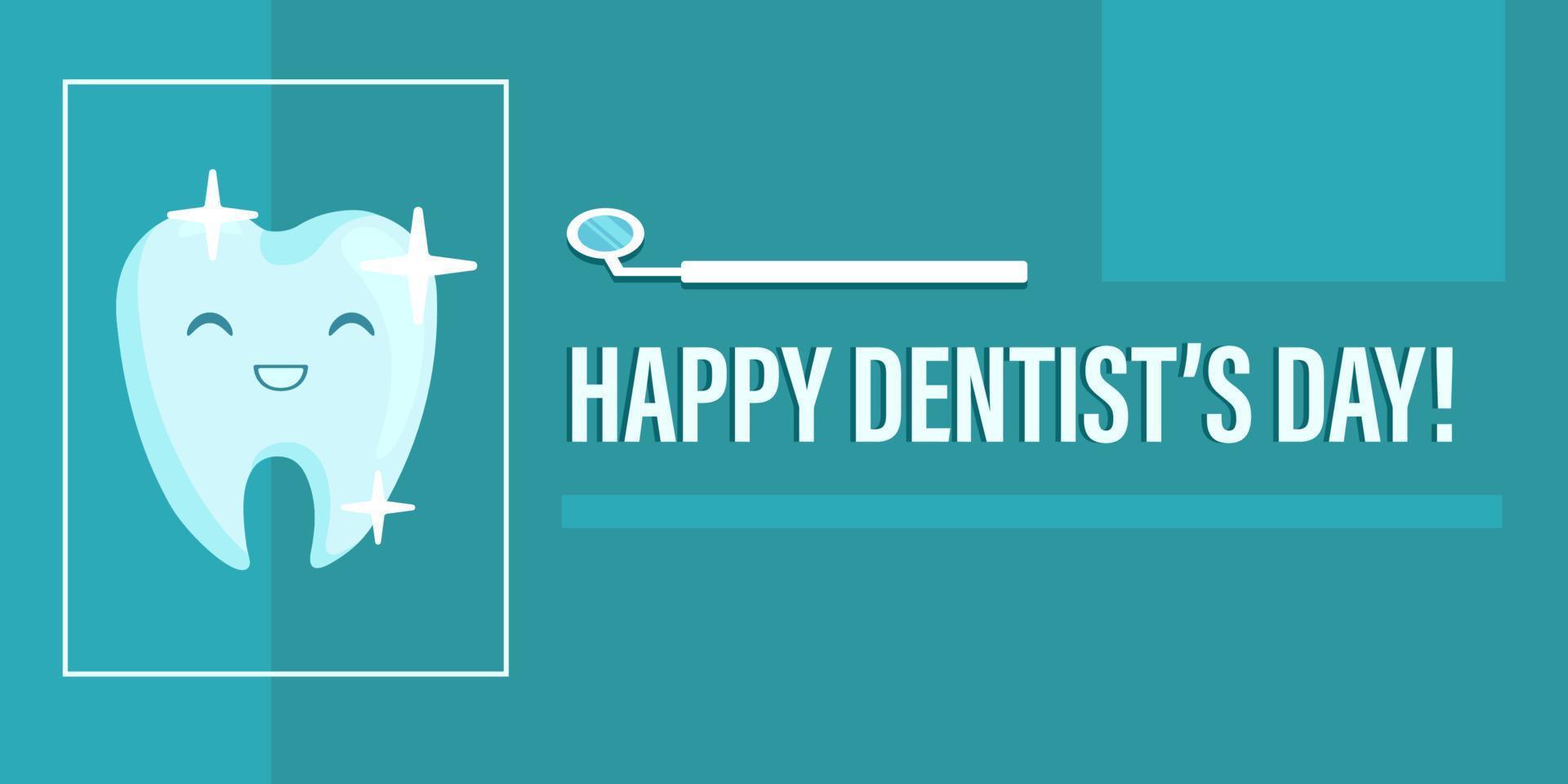 Dantist's Day invitation, vector banner, dentistry holiday poster with glowing tooth and medical tool for dentists.