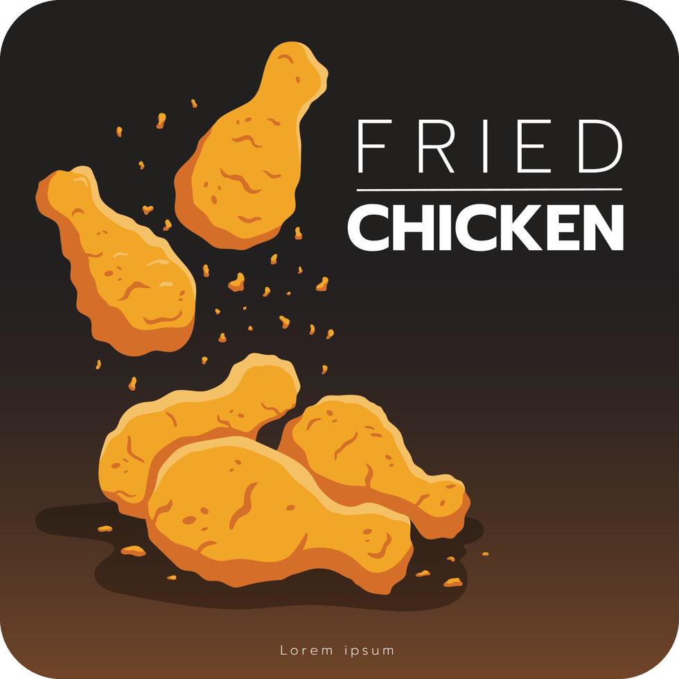 muslo de pollo frito, ilustración vectorial, aislado en fondo negro. vector