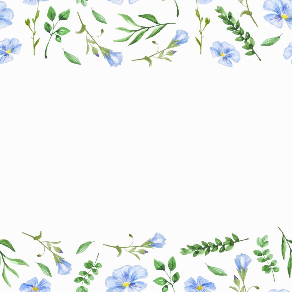 marco floral de primavera acuarela flores azules y hojas verdes borde sin  costuras para decoración 18874246 Vector en Vecteezy