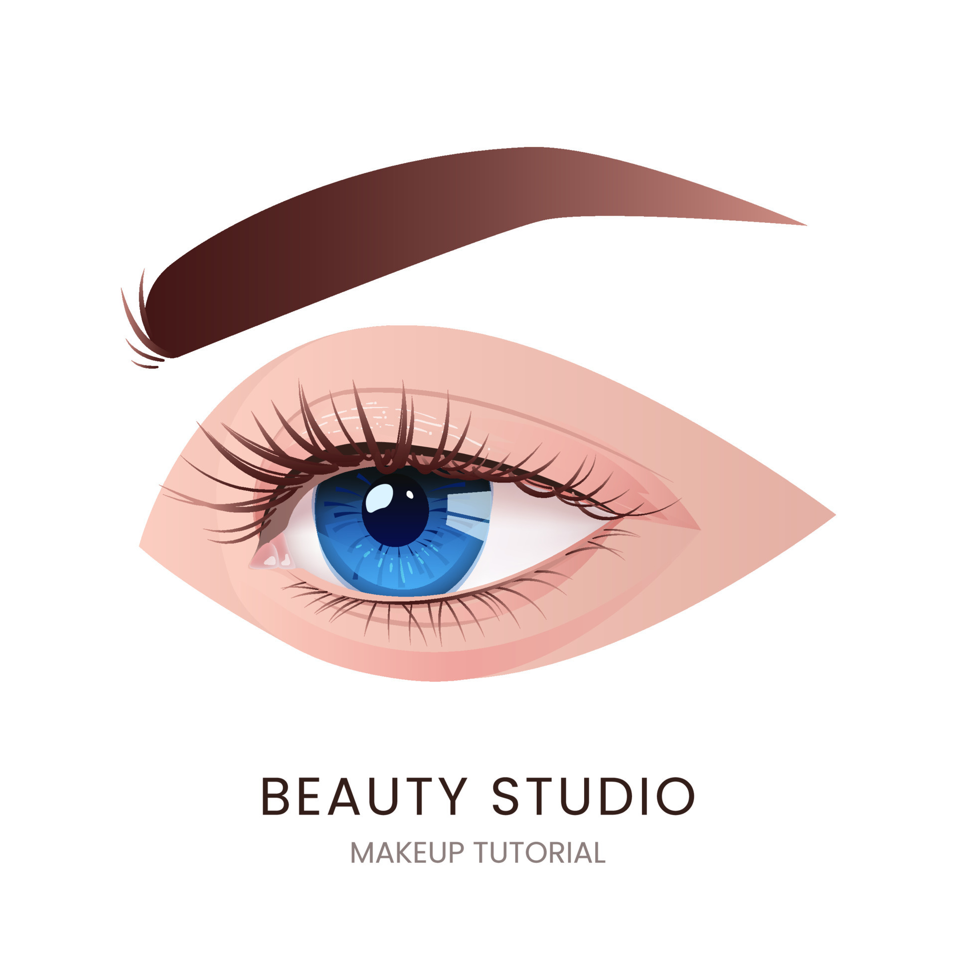 Beautiful female eye with long black eyelashes and brows. Vector