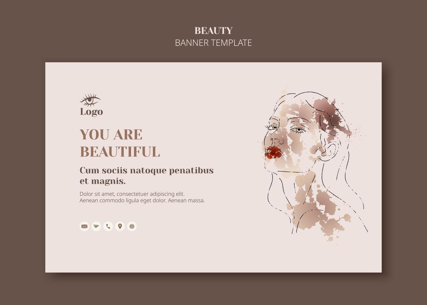 Female face in trendy art style. Line art in an elegant style with watercolor paint banner template. Beautiful woman face contour grunge brush vector illustration. Vitiligo skin. Beauty design