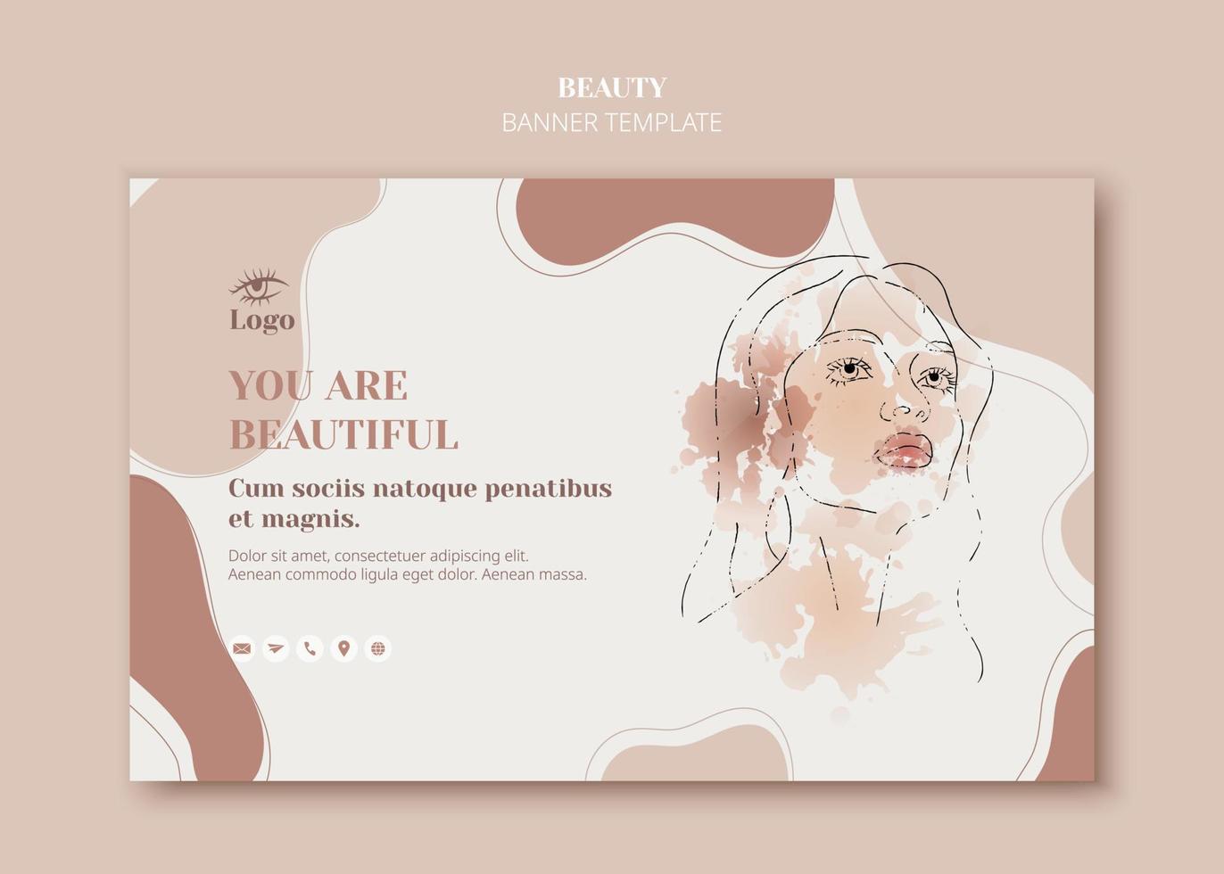 Female face in trendy art style. Line art in an elegant style with watercolor paint banner template. Beautiful woman face contour grunge brush vector illustration. Skin care make up. SPA concept.