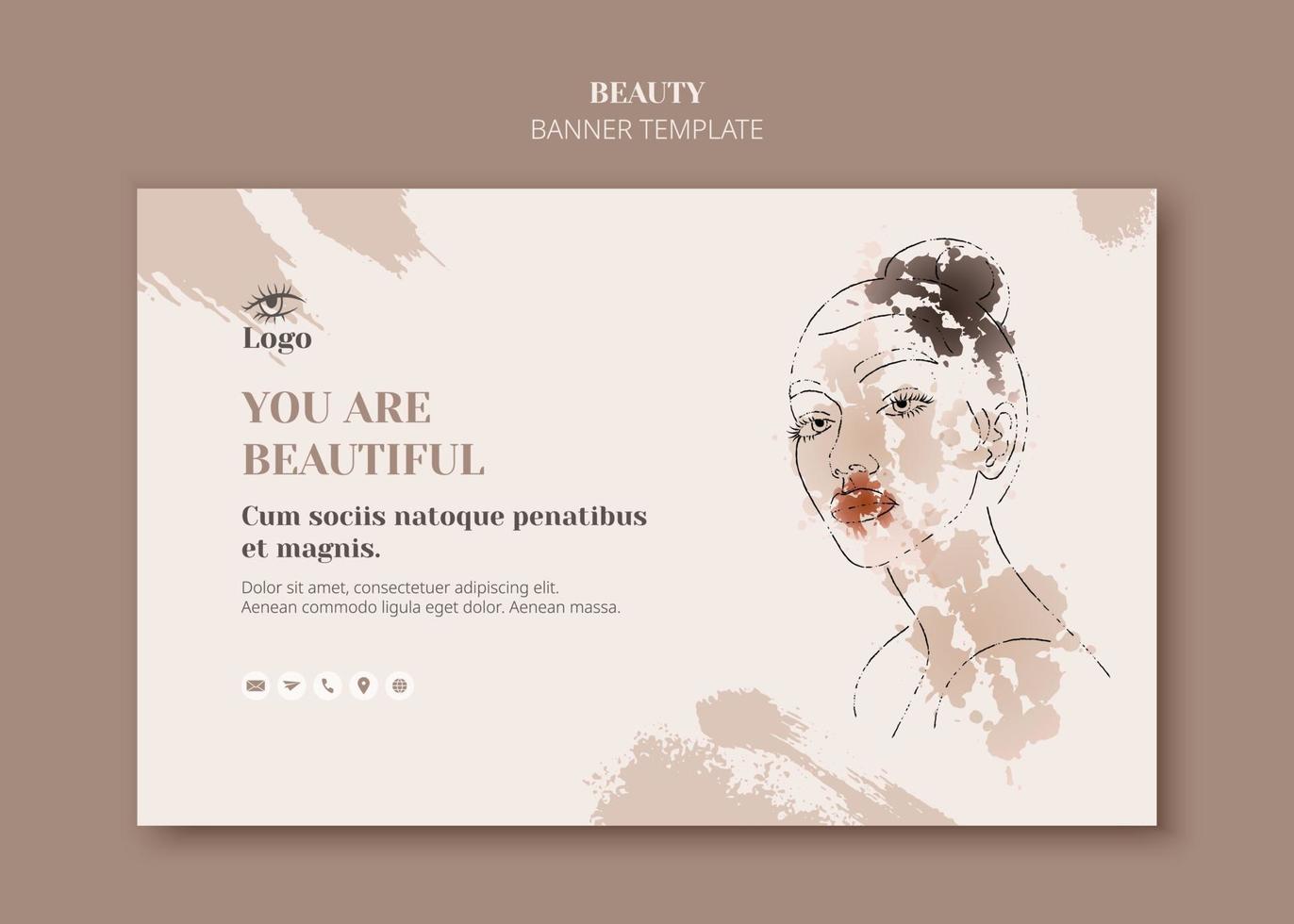 Female face in trendy art style. Line art in an elegant style with watercolor paint banner template. Beautiful woman face contour grunge brush vector illustration. Skin care make up. SPA concept.