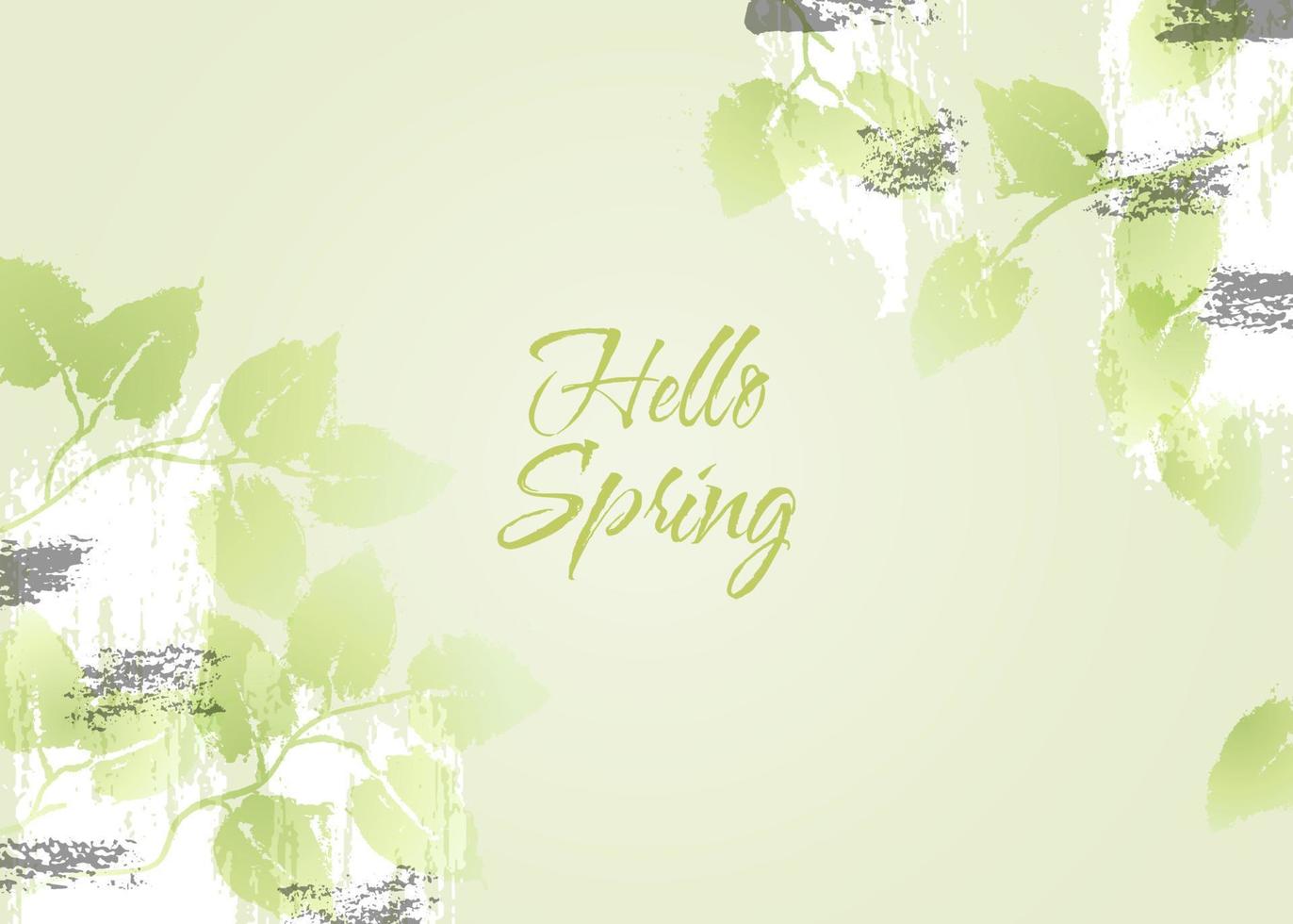 Vector watercolor illustration. Green leaves. Grunge paint texture. Hello spring. Floral design elements. Ideal for wedding invitations, greeting cards, blogs, logos, prints and more. Birch tree.