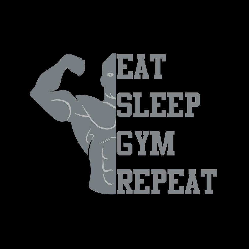 eat sleep gym repeat: nuevo diseño creativo y único de camiseta de gimnasio. diseño de camiseta ideas de diseño de ropa vector de elementos de culturista de jersey de fitness. camiseta de entrenamiento de fitness.