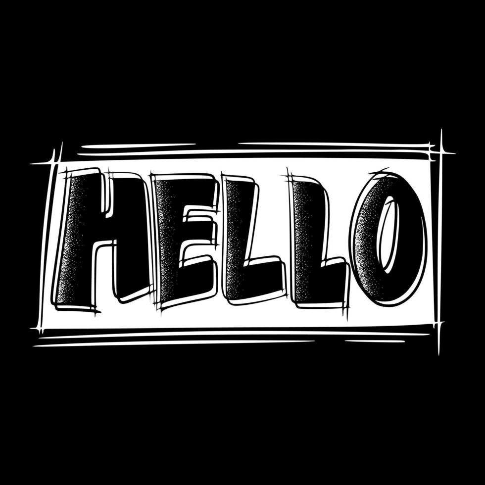Hello graffiti lettering illustration hand drawn style black and white premium vector