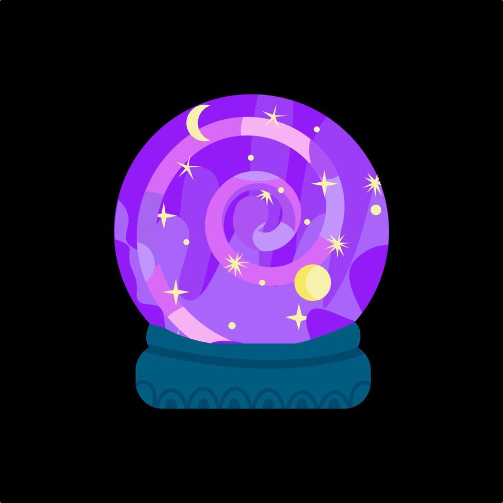 Vector crystal  magic ball with stars and  moon. Tools for wizards,fortune tellers and witches.