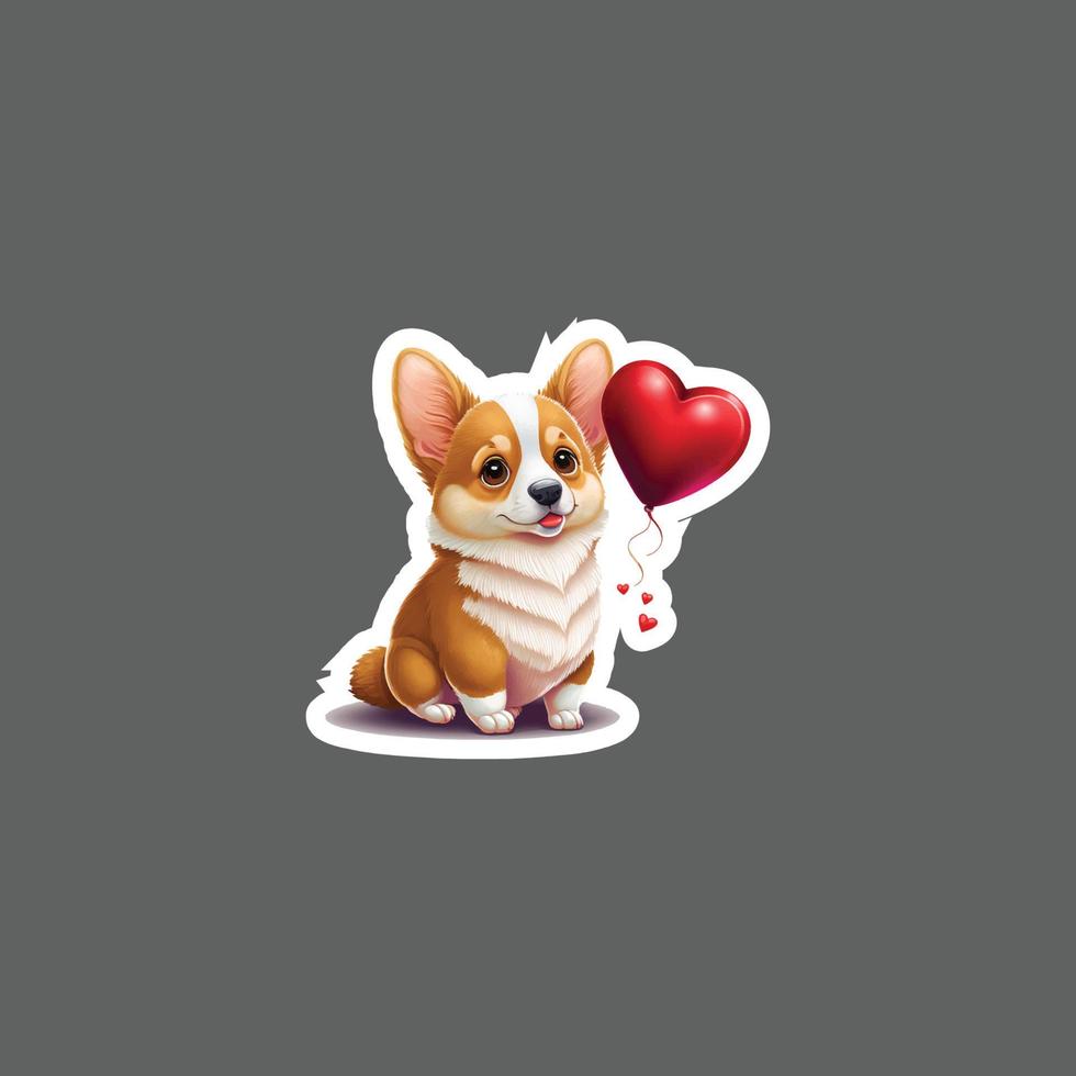 pegatina de perro corgi con forma de corazón día de san valentín vector