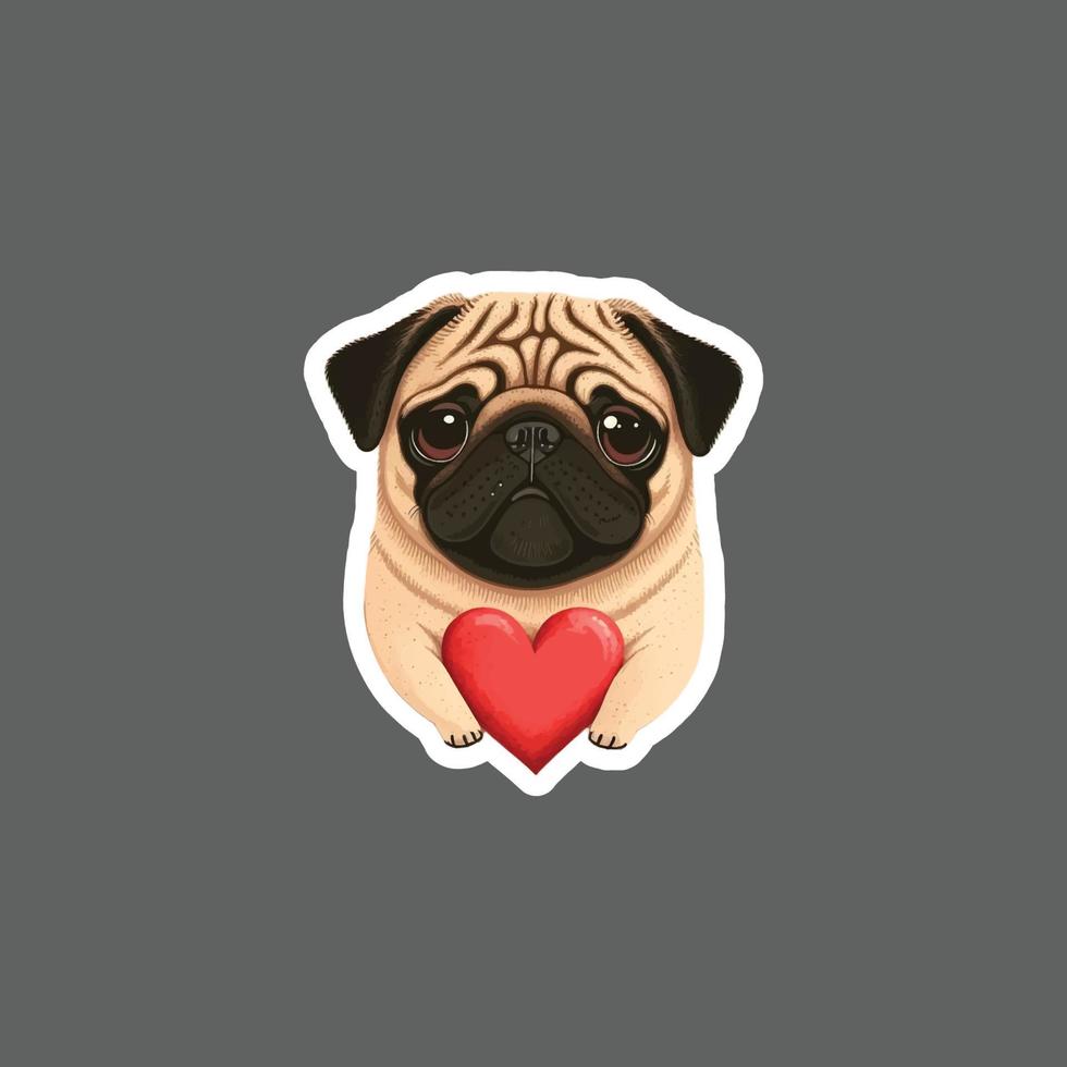 Sticker of Lonely cute Pug with heart vector