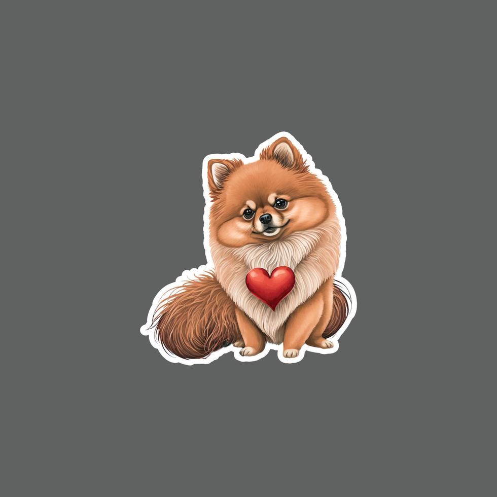 pegatina de san valentín perro pomerania con corazón vector