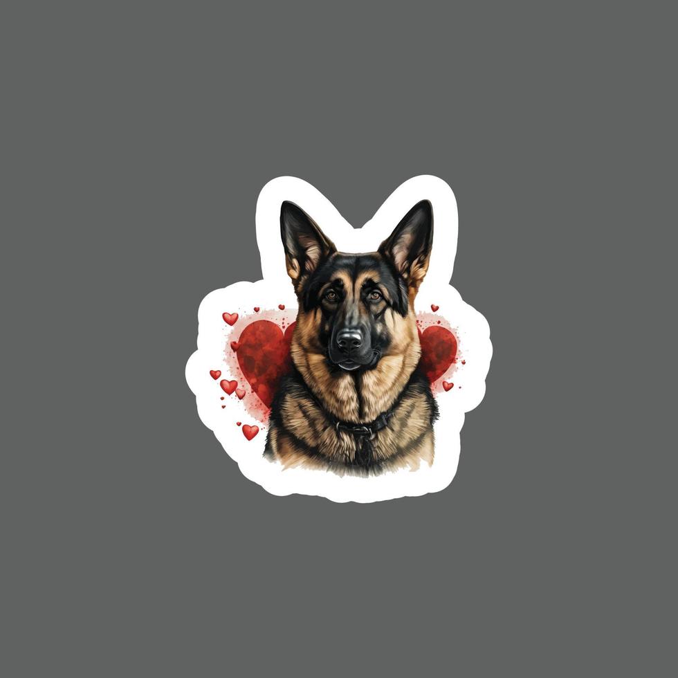 pegatina de perro pastor alemán san valentín vector
