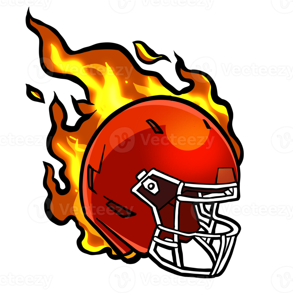 american football red helmet on fire png