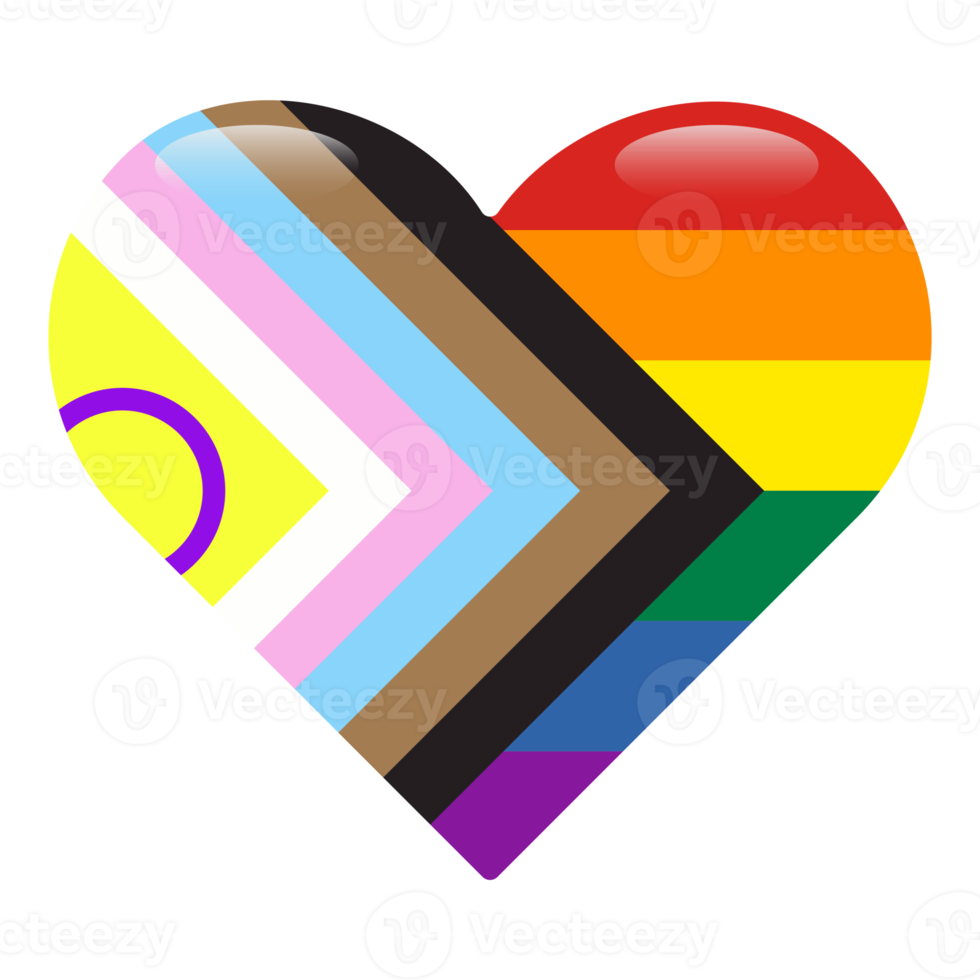 Heart shape symbol of new progress pride flag isolated on trasparent background png