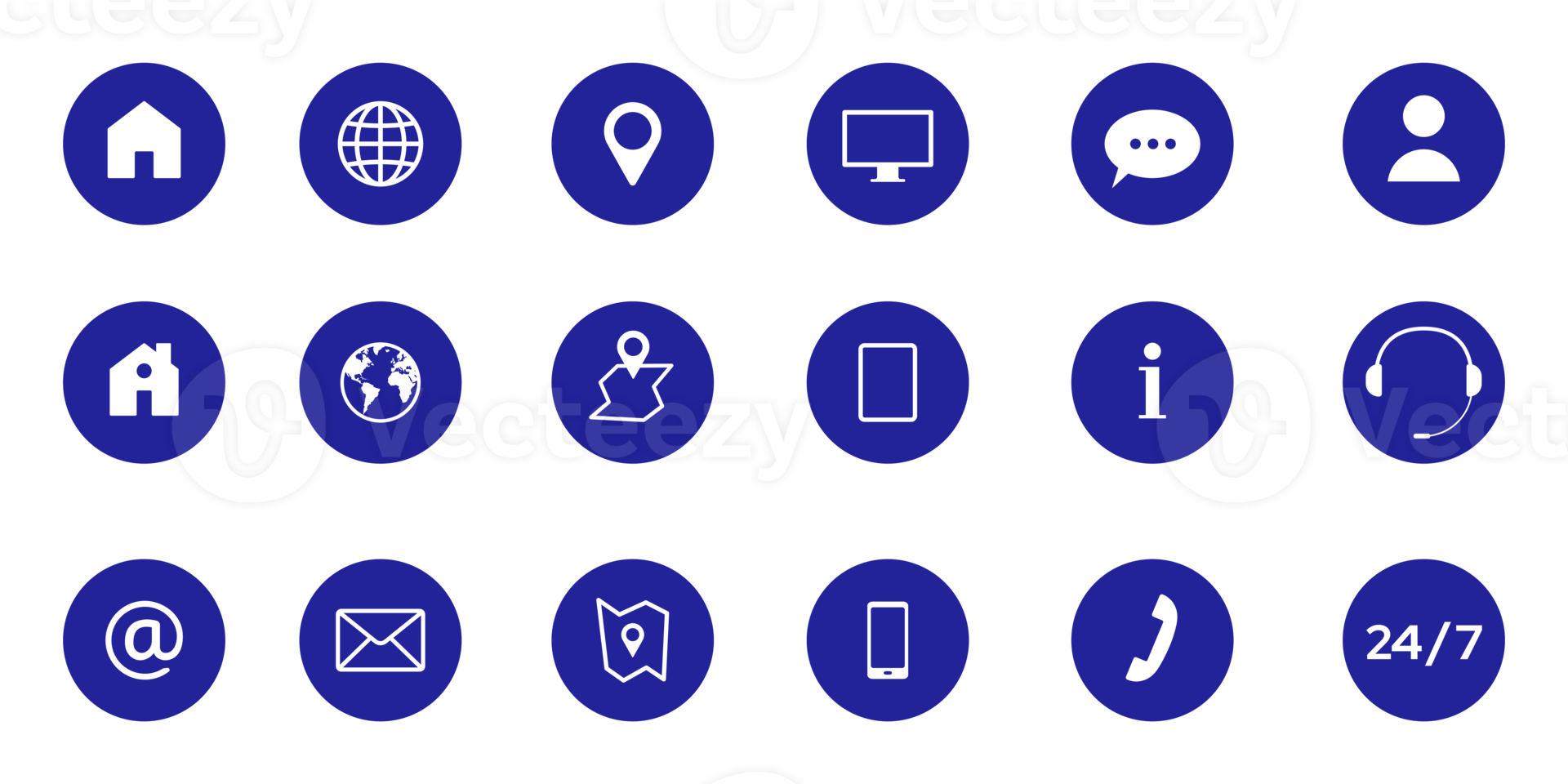 Business Contact us icon set. Flat design button style png