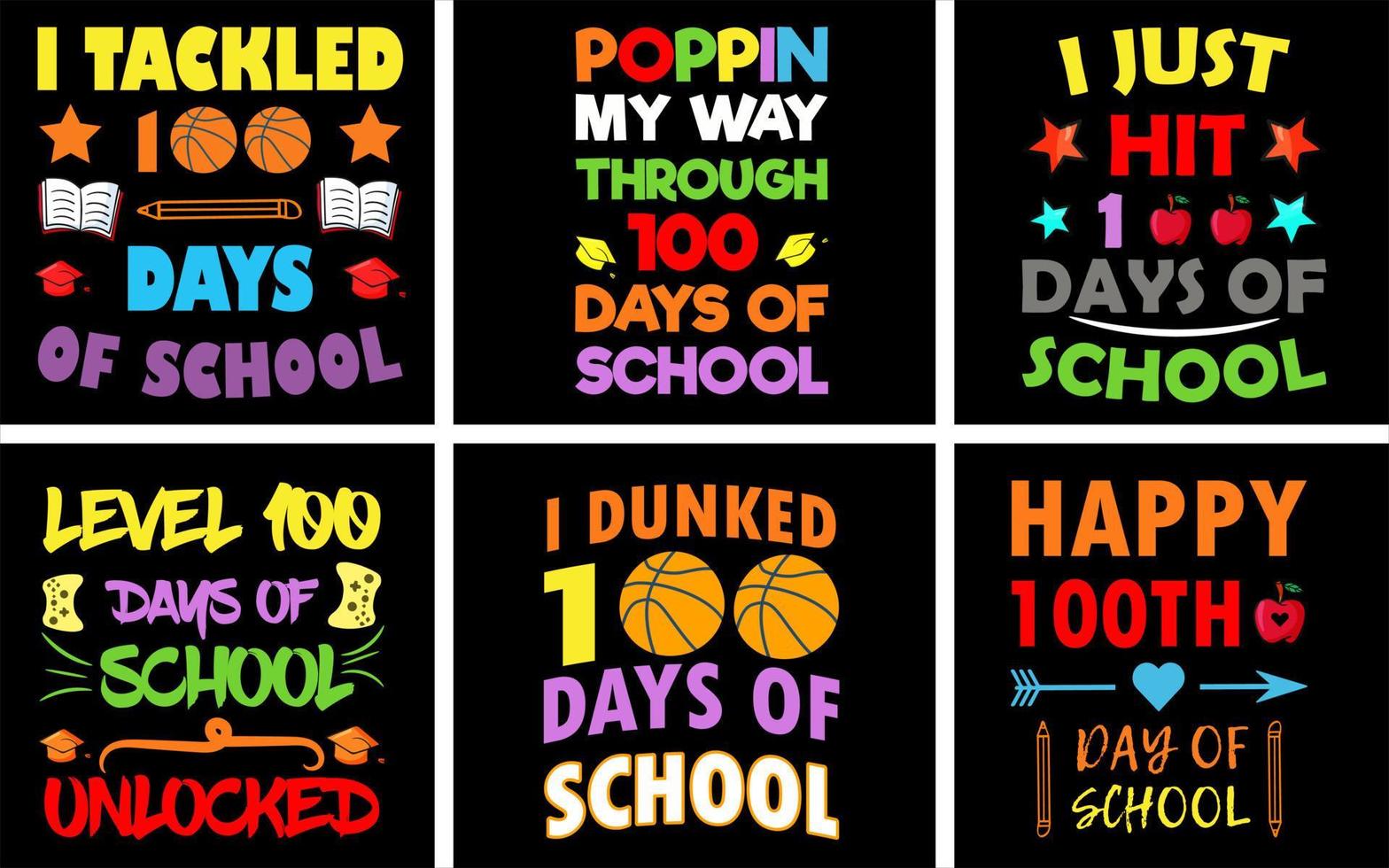 100 days of school t shirt design bundle.design bundle vector illustration