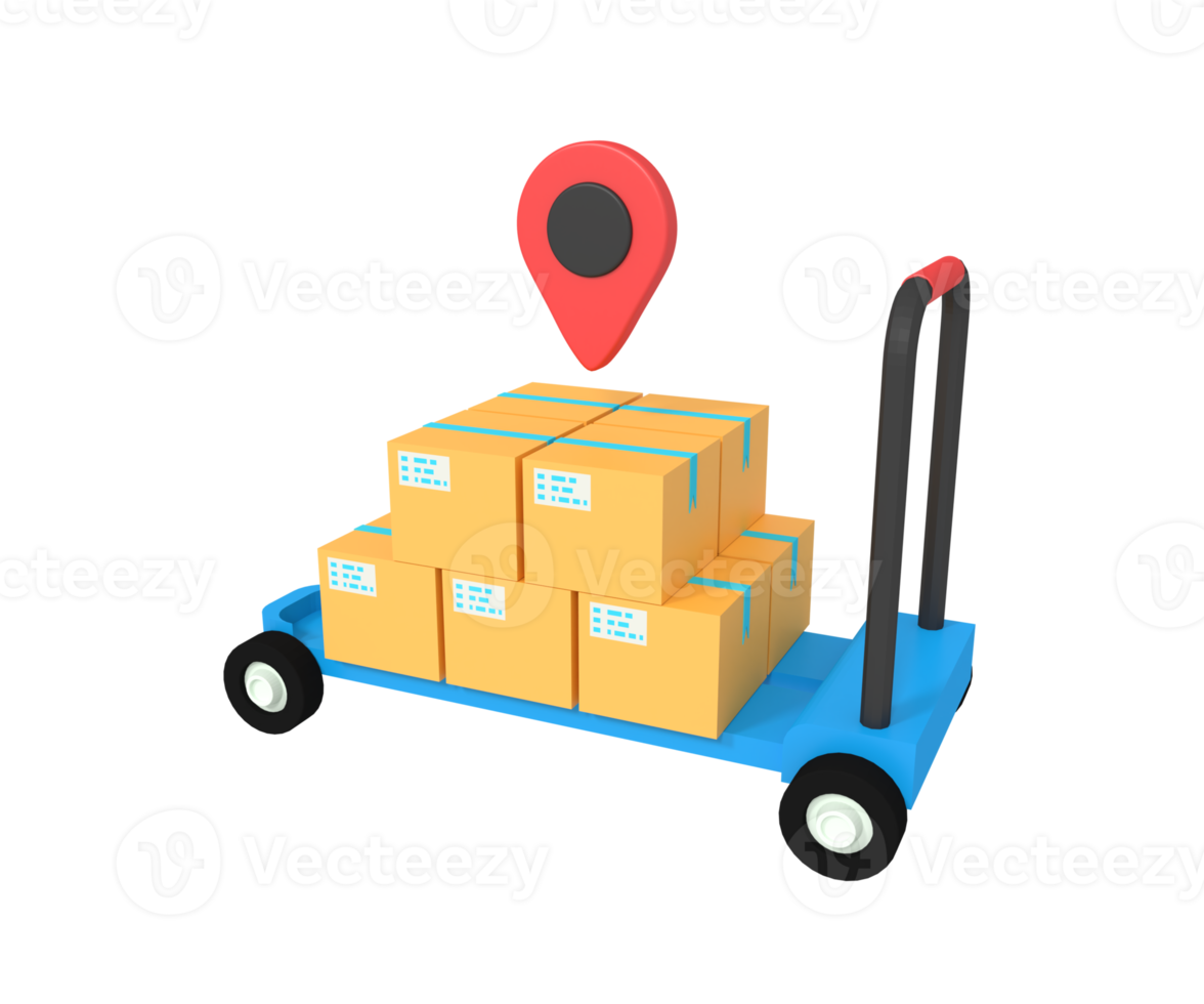3D-Darstellung eines Pakets auf einem Trolley png