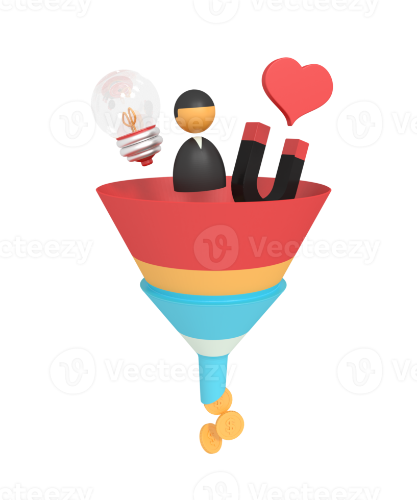 3d illustration of a marketing funnel png