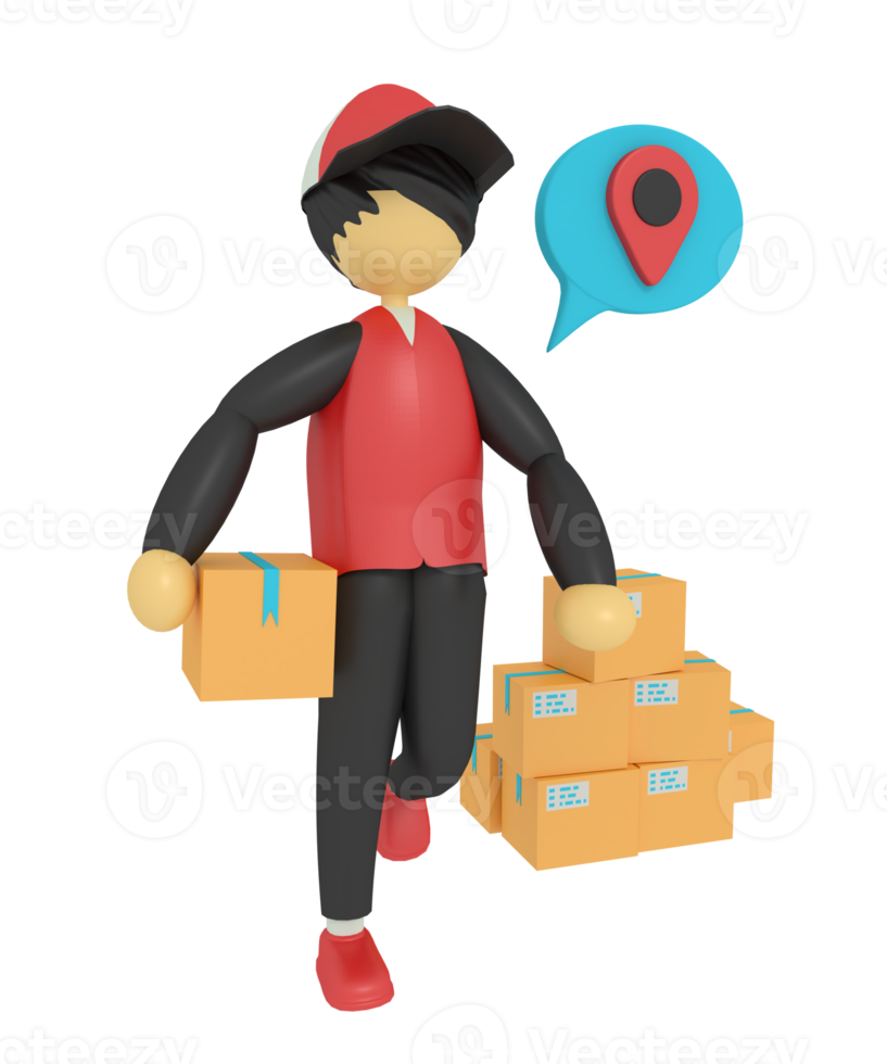 3d illustration of a working man lifting a package box png