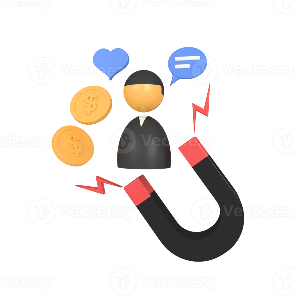 Illustration 3D d'un aimant attirant les utilisateurs png