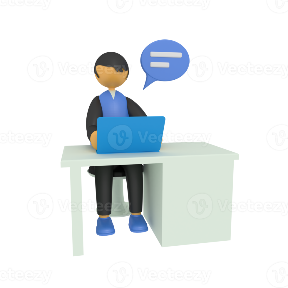 3d illustration of a man working with a laptop png