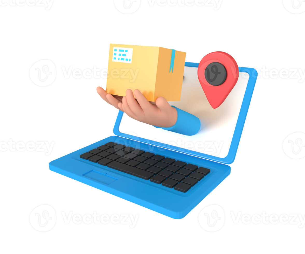 3d illustration of delivery packaging on laptop png