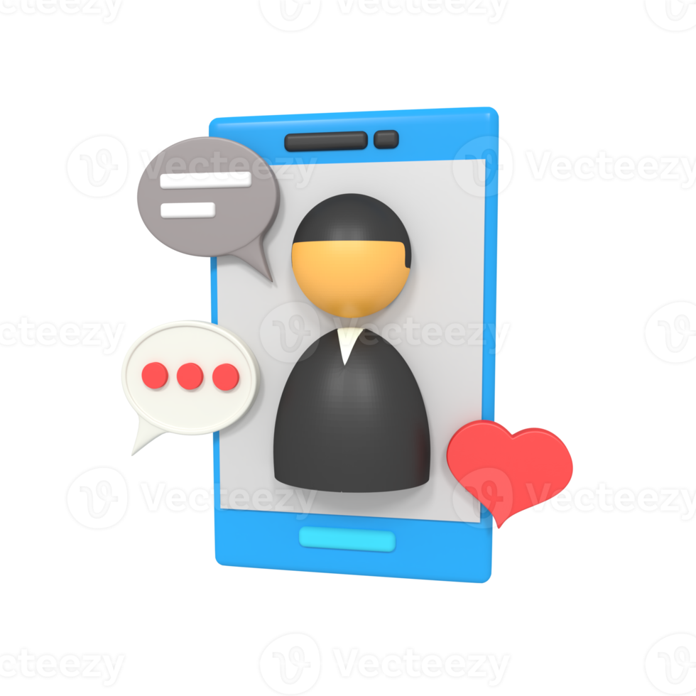 3d illustration of a love chat on the phone png