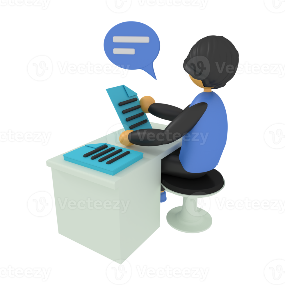 3d illustration of a man working at a desk png