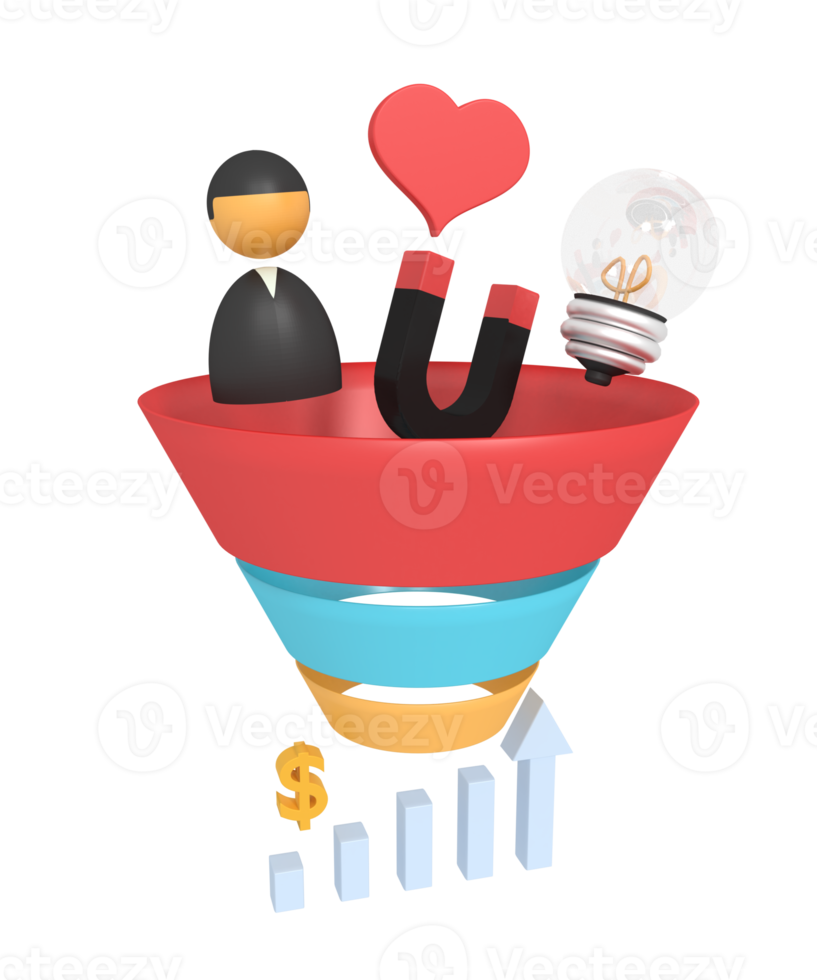 3d illustration of a marketing funnel png