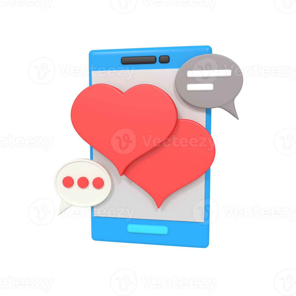 Ilustración 3d de un chat de amor por teléfono png