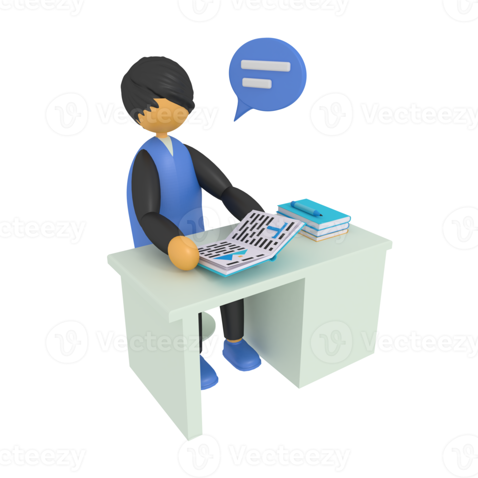 3d illustration of a man working at a desk png