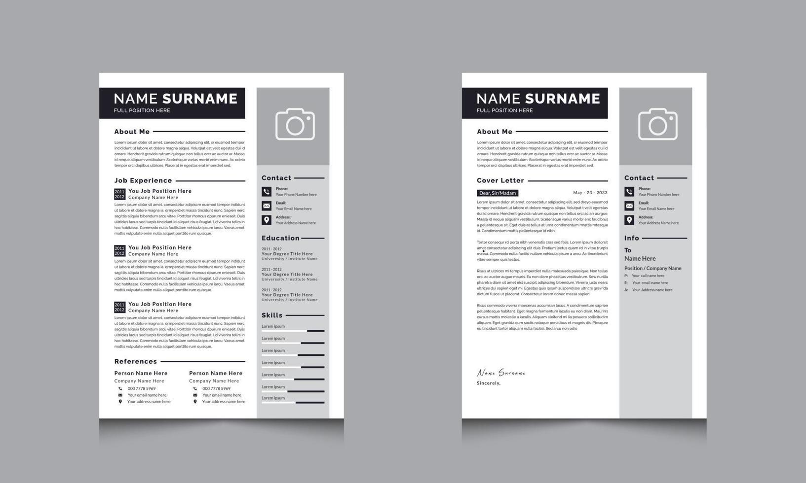 Simple Elegant Vector Resume Cv Template for Job Applications