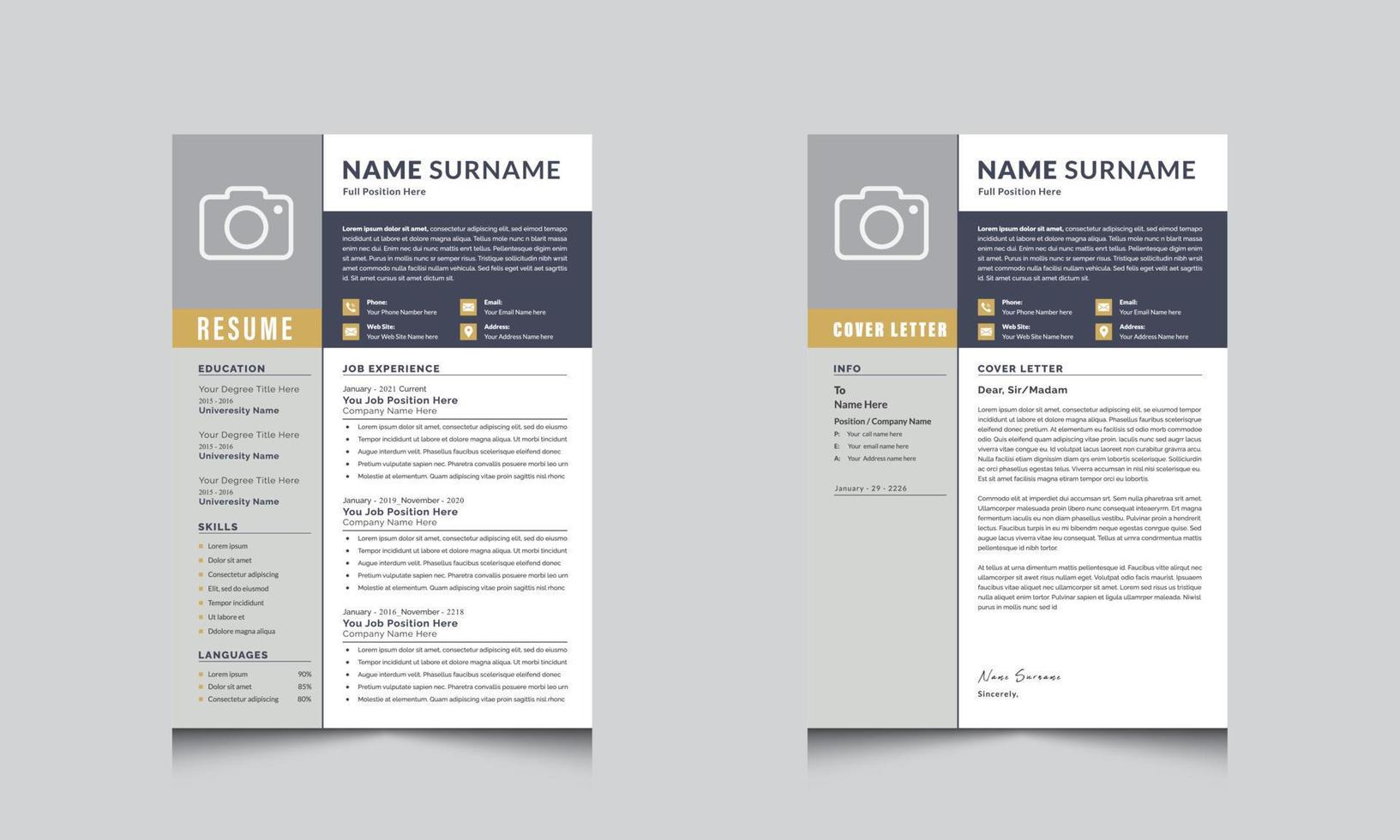 Resume Template, Cv Cover Letter Layout and  Page Set Jobs Resumes vector