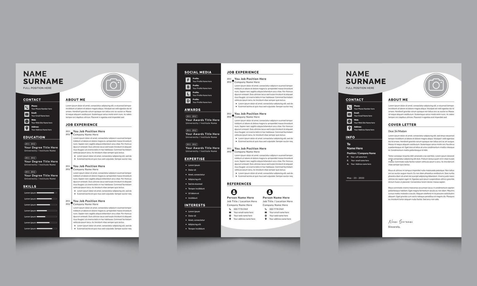 Professional Resume Layout with Cover Letter Vector Two Page Cv Template