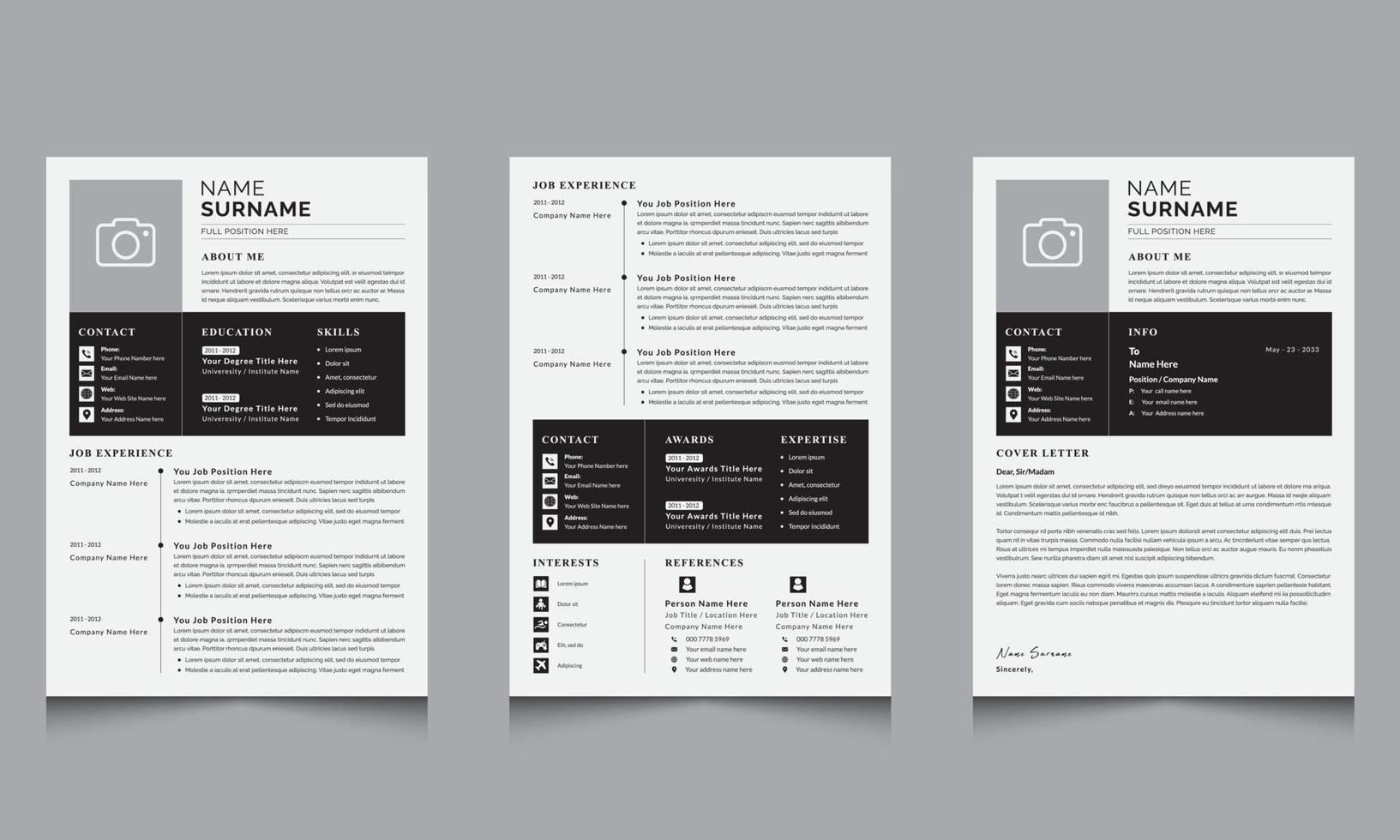 Modern Resume Layout with Black Cv Template vector
