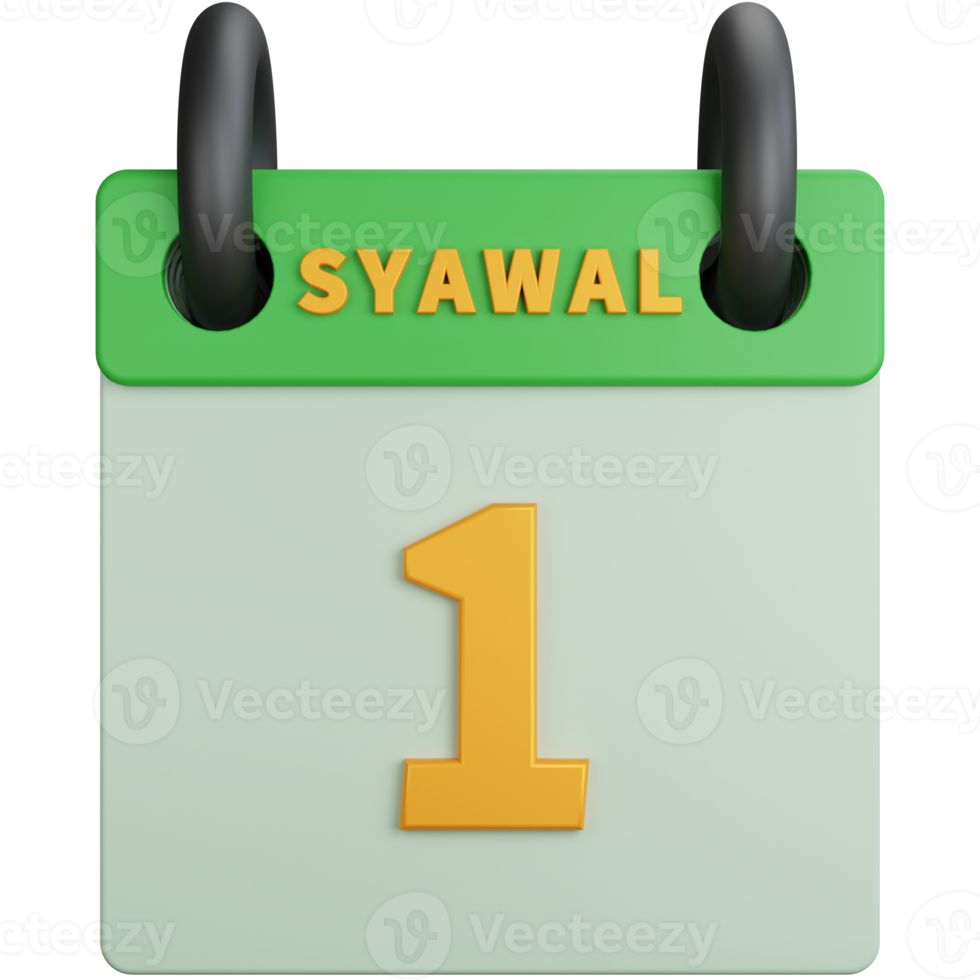 3d rendering calendar with one syawal isolated png
