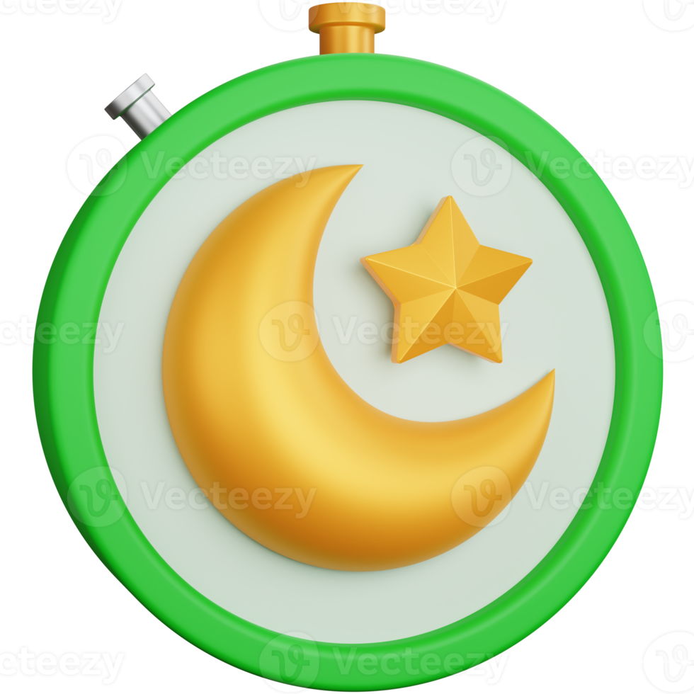 3d rendering stopwatch with crescent moon isolated png