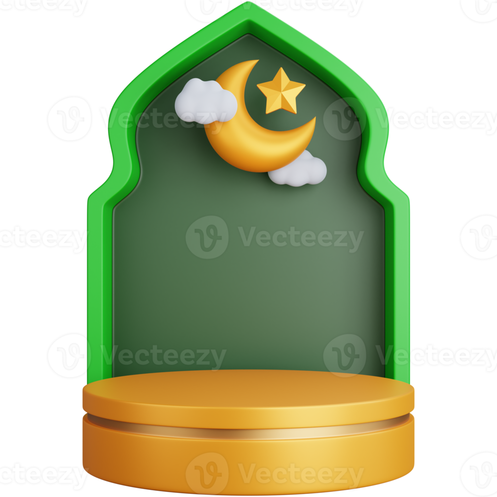 3d renderen moslim venster ornament met podium geïsoleerd png