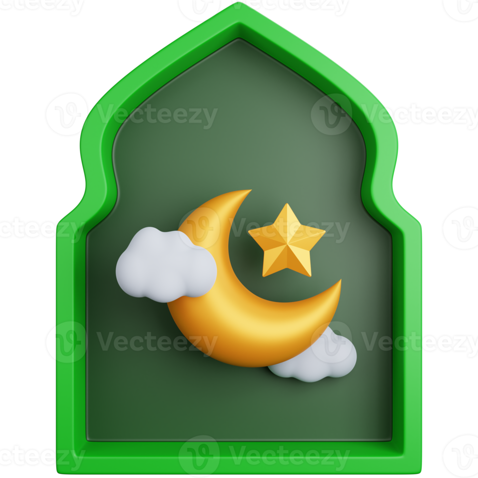 ornamento de janela muçulmana de renderização 3D com uma lua crescente isolada png