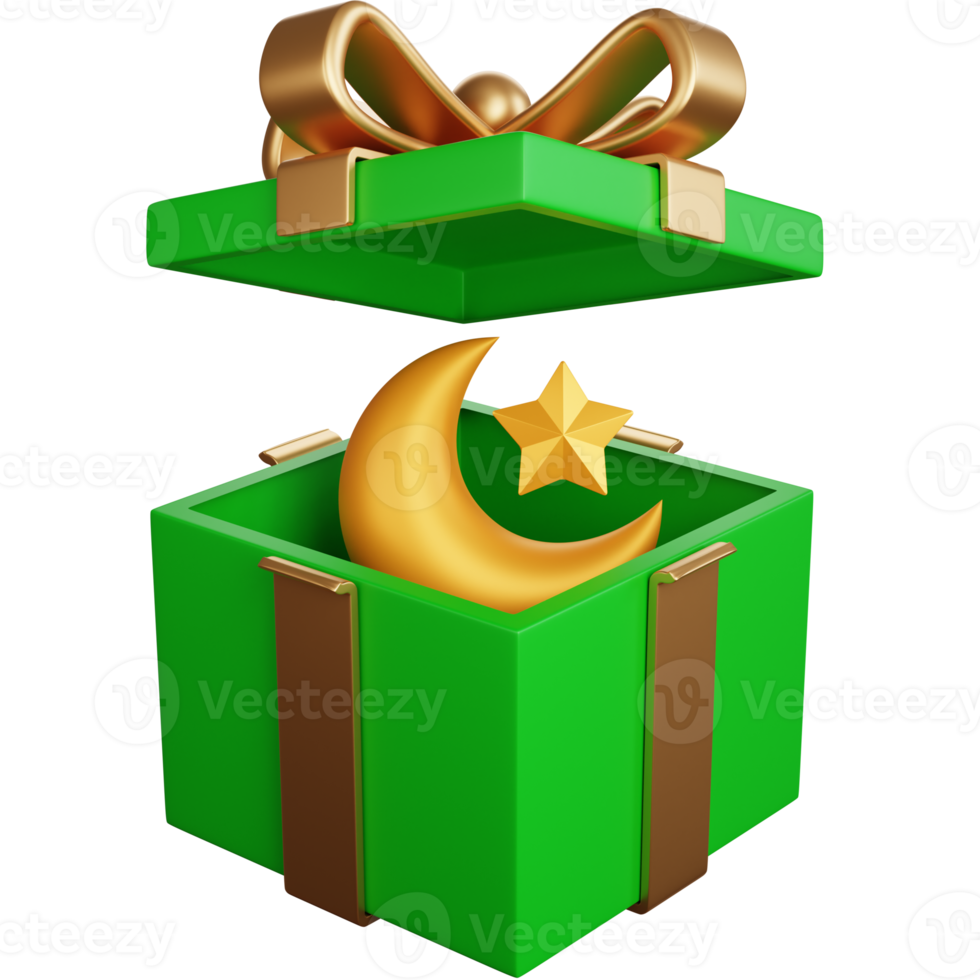 3d rendering gift box with crescent moon isolated png